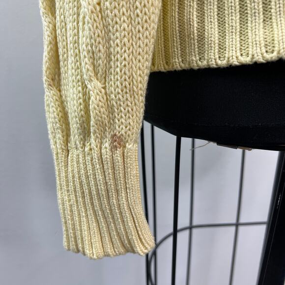 VINTAGE Alan Paine Yellow Sweater Cable Knit Crew Neck Raglan Sleeve Size Large - Picture 7 of 10